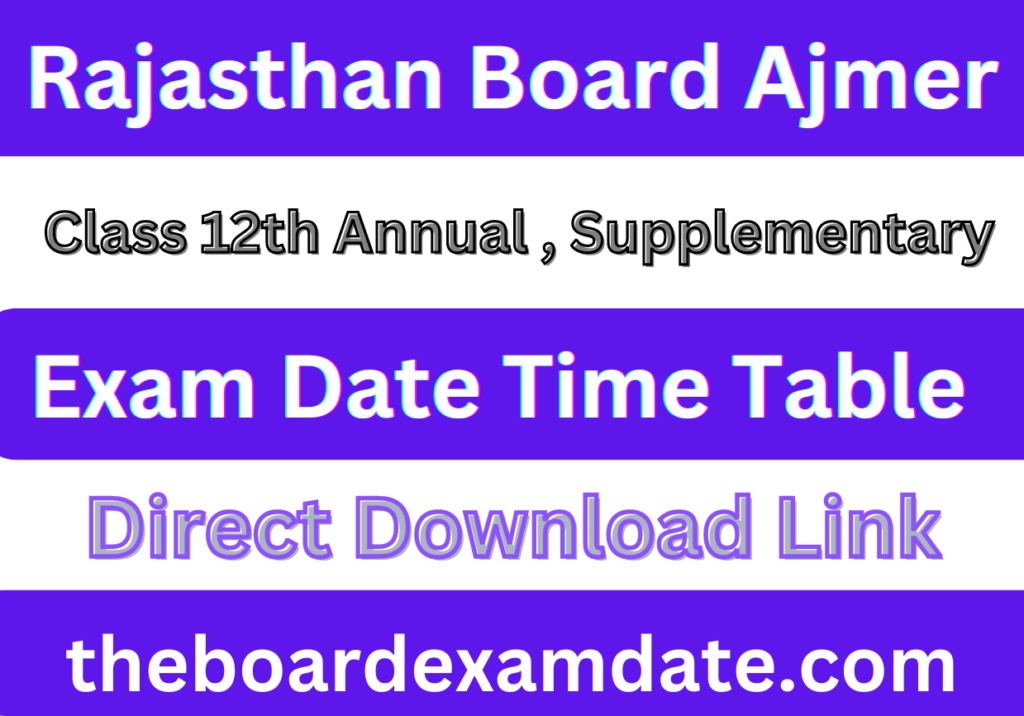 RBSE 12th Exam Date Time Table